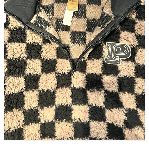PINK Victoria's Secret Iced Coffee Checkered Half Zip Sherpa Size L  NWT - Picture 2 of 6